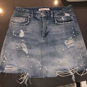 jeans skirt with pearls